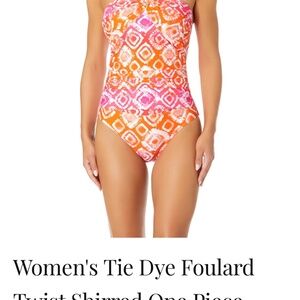 Anne Cole Tie Dye Foulard Twist Shirred One Piece Swimsuit